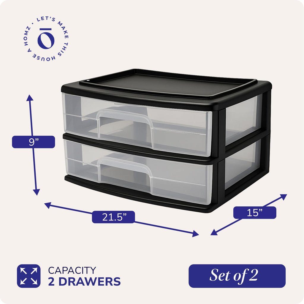 2-Tier Black Storage Drawer Tower, 2 Pack E54405