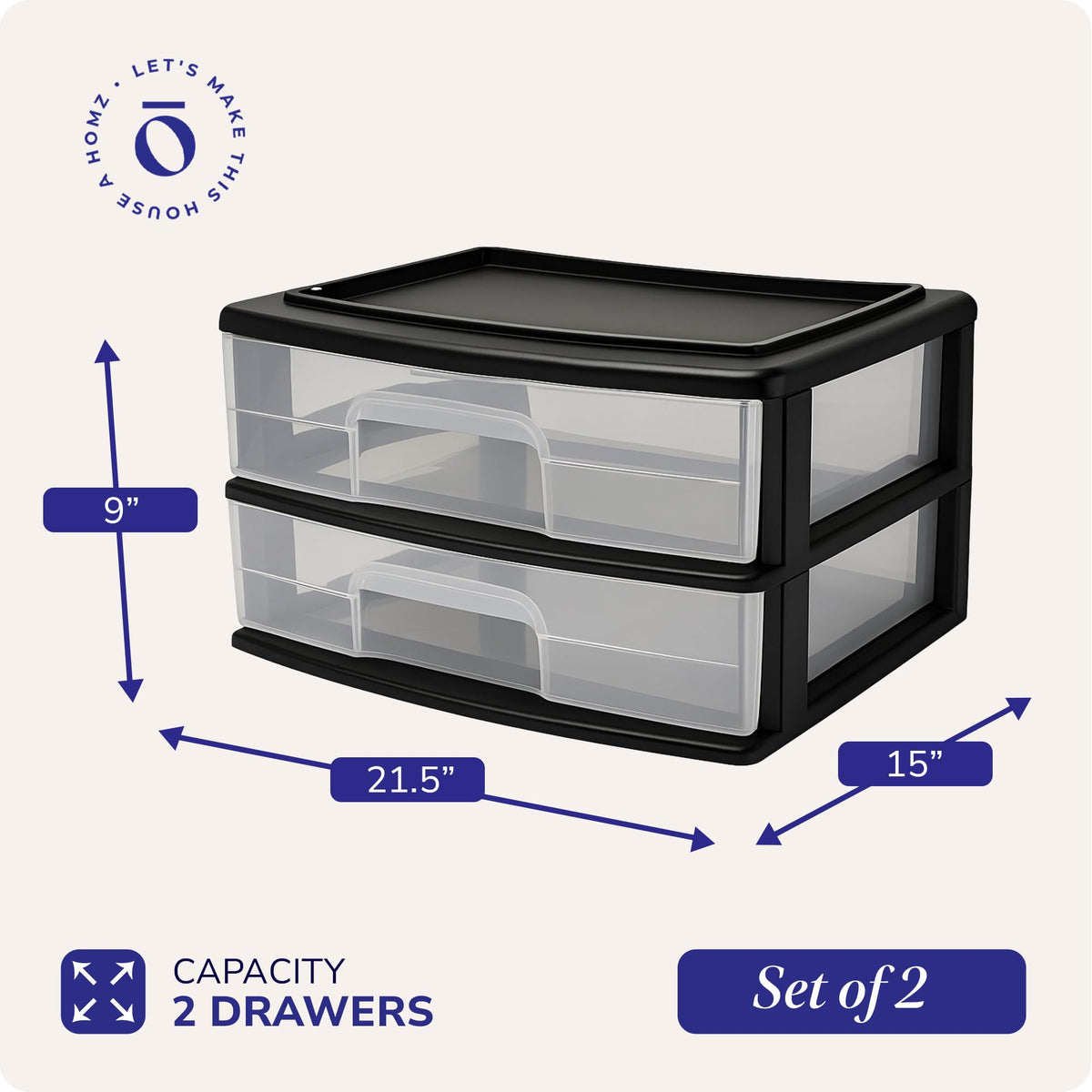 2-Tier Black Storage Drawer Tower, 2 Pack E54405