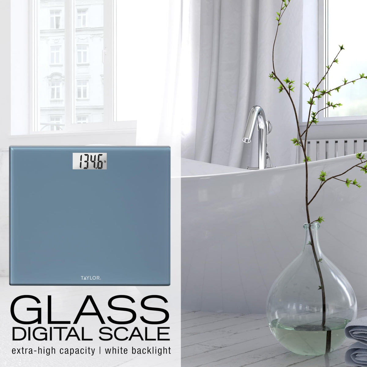Digital Scale, Extra-Wide 13x15 Glass Platform, Slate Blue Z12651