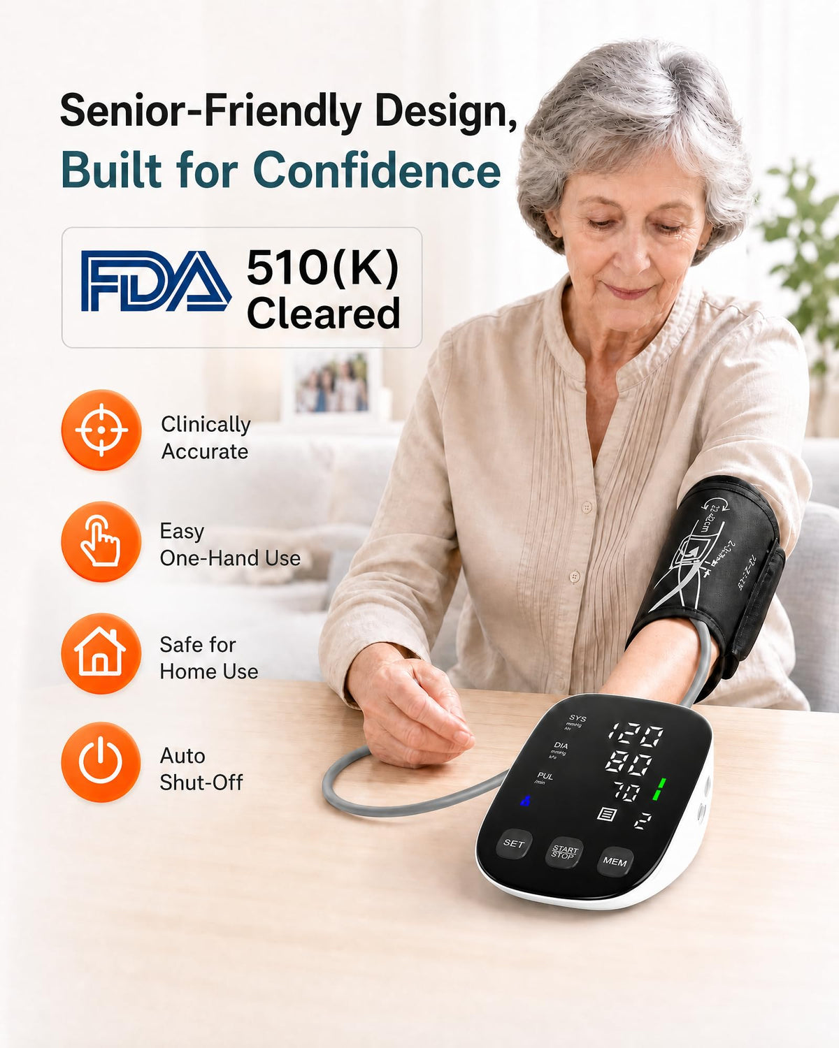 Upper Arm Blood Pressure Monitor with 22-42cm Cuff S220