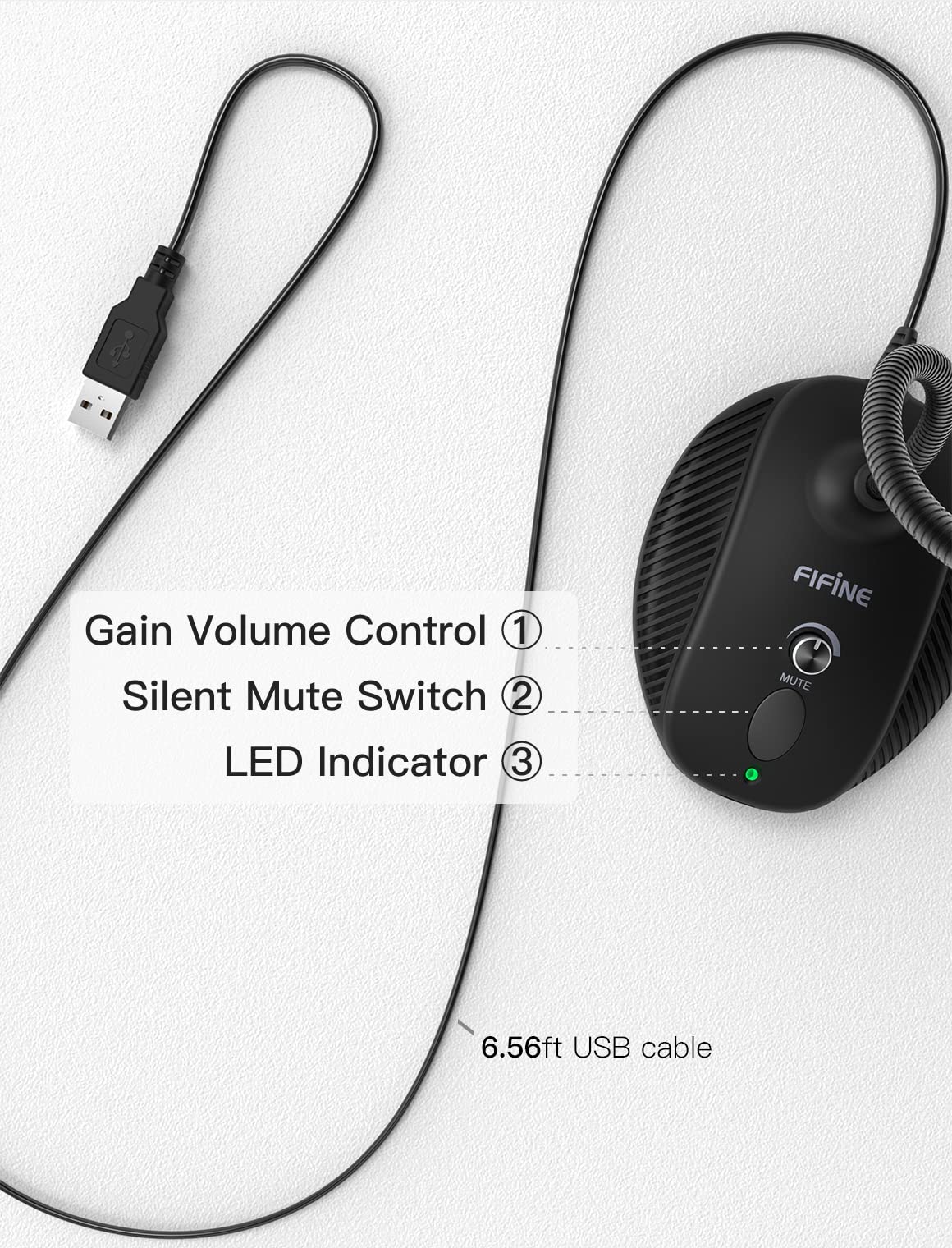 USB Computer Microphone, Plug & Play Desktop Condenser Mic, Mute Button with LED Indicator J32164
