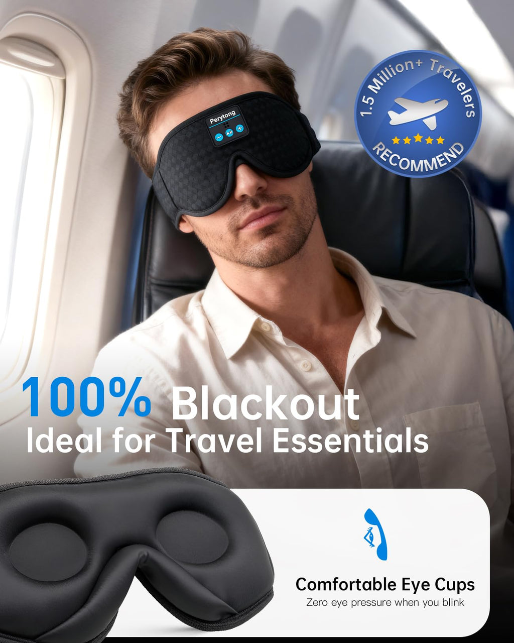Bluetooth Sleep Mask with Headband Headphones J568