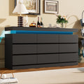 Black 9 Drawer Dresser with LED Light and Charging Station O8375