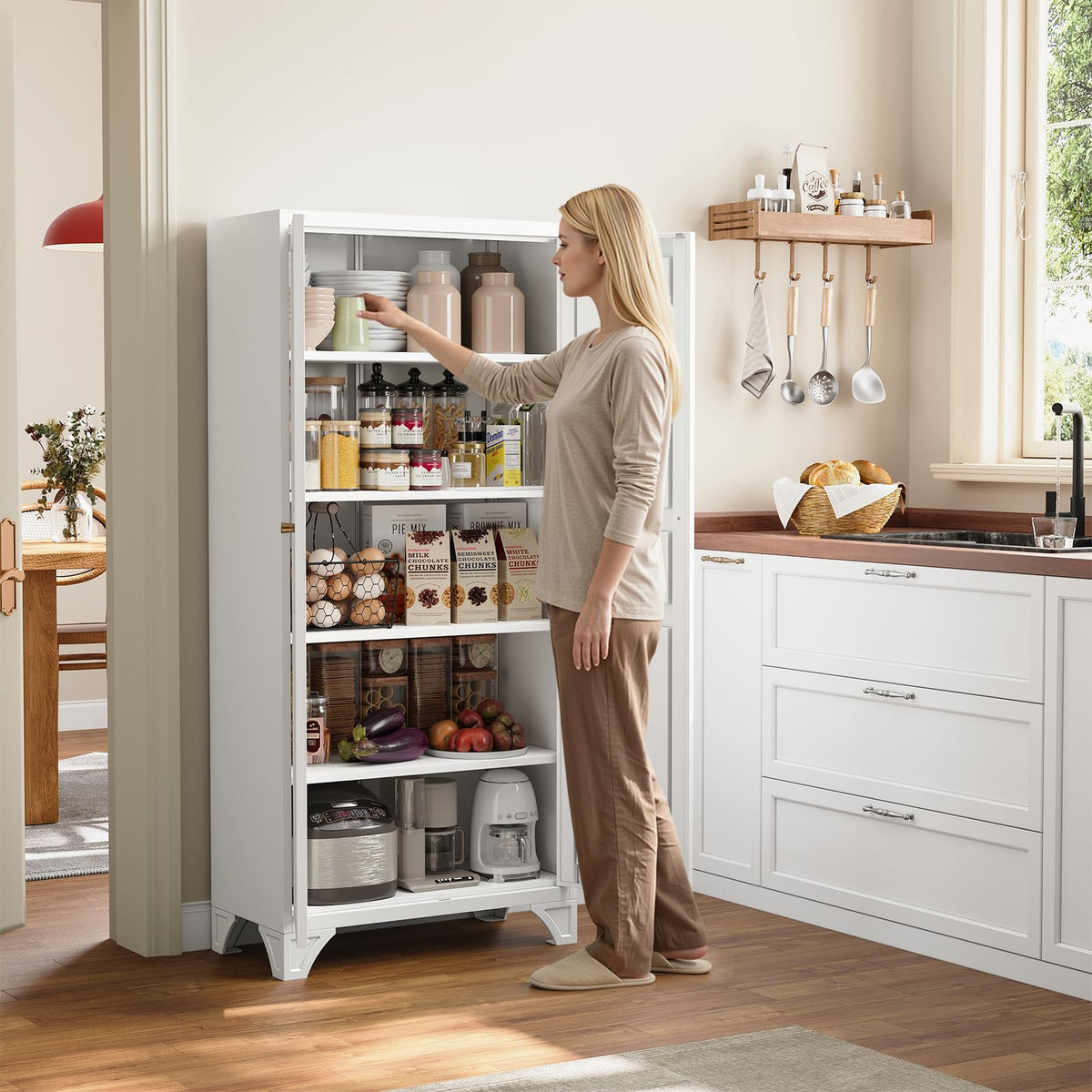White Kitchen Pantry Storage Cabinet 61" L772