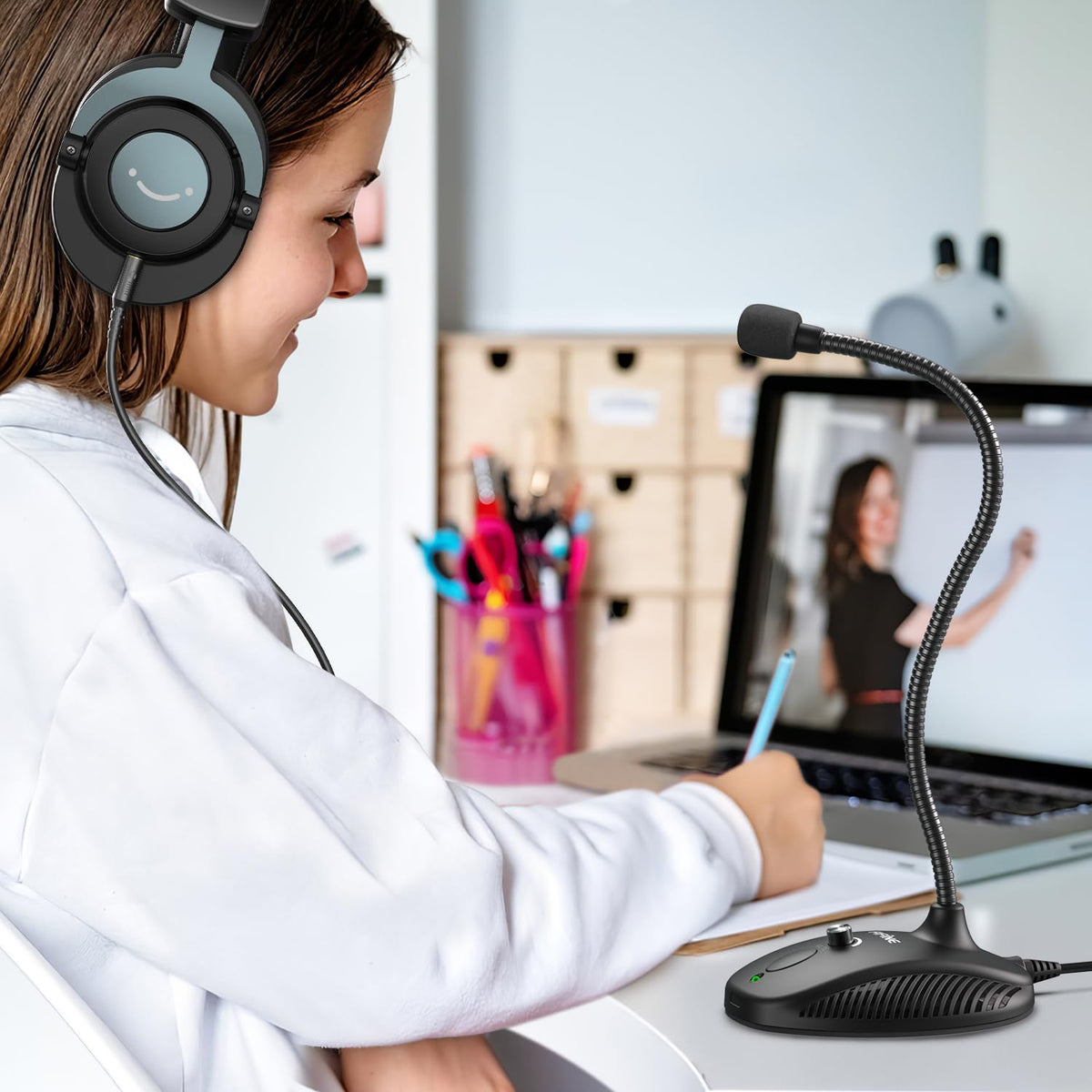 USB Computer Microphone, Plug & Play Desktop Condenser Mic, Mute Button with LED Indicator J32164