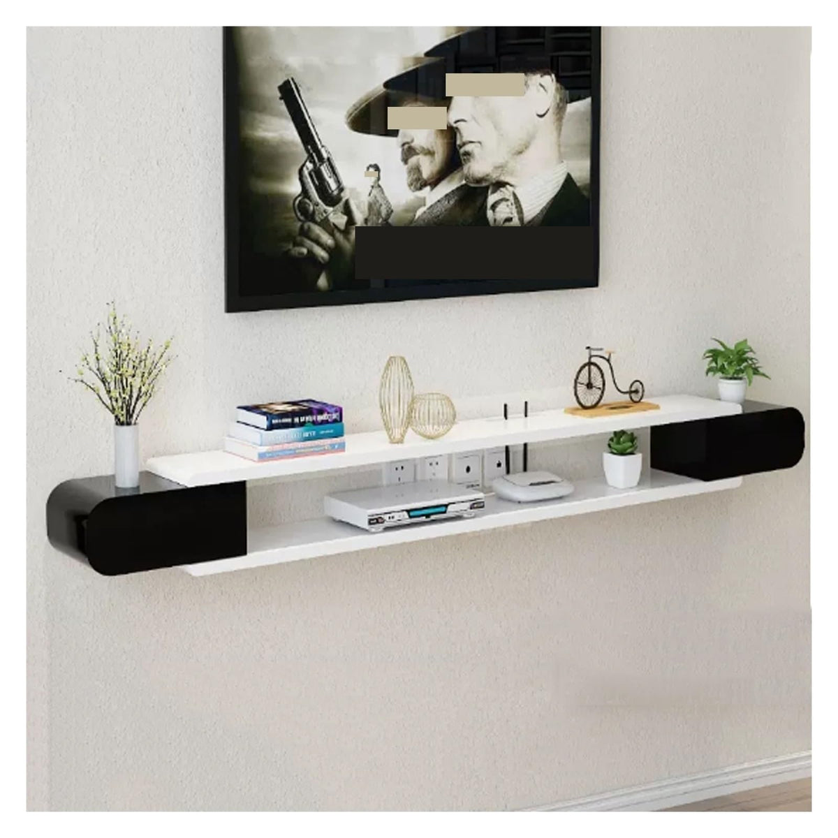 White Black Wall Mounted TV Stand with Storage Shelf P691584