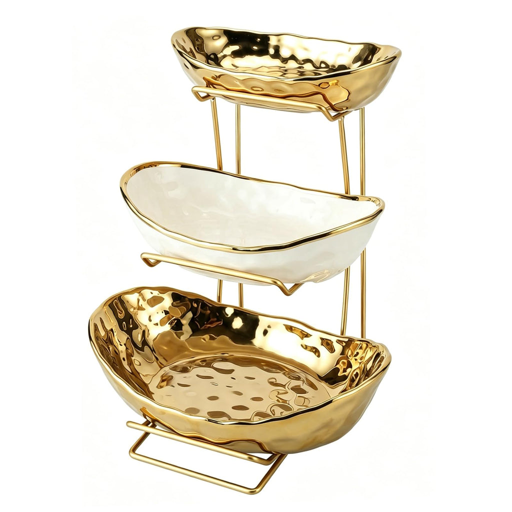 3 Tier Ceramic Fruit Bowl with Metal Rack L9240