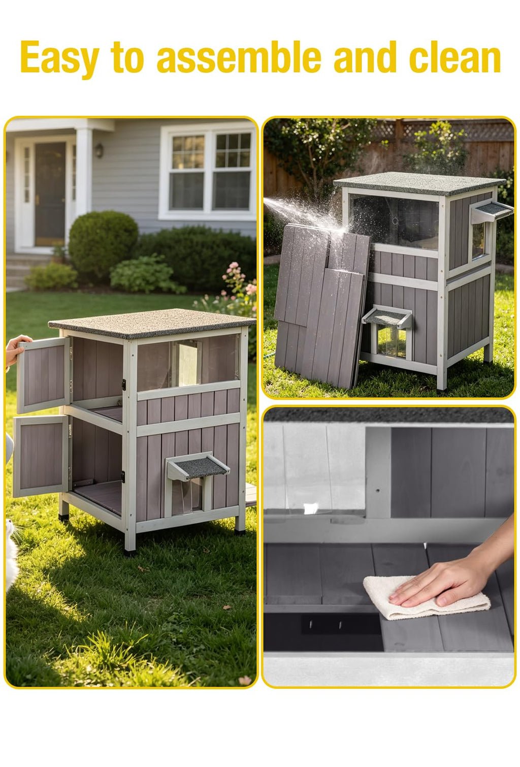 Heated 2-Story Solid Wood Cat House X7986