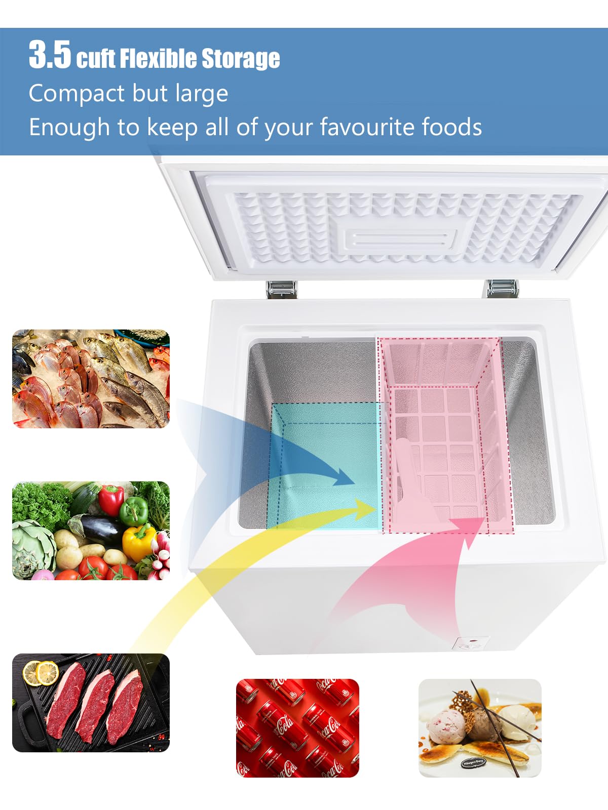 3.5 Cu.Ft Chest Freezer with Removable Basket, White S990524