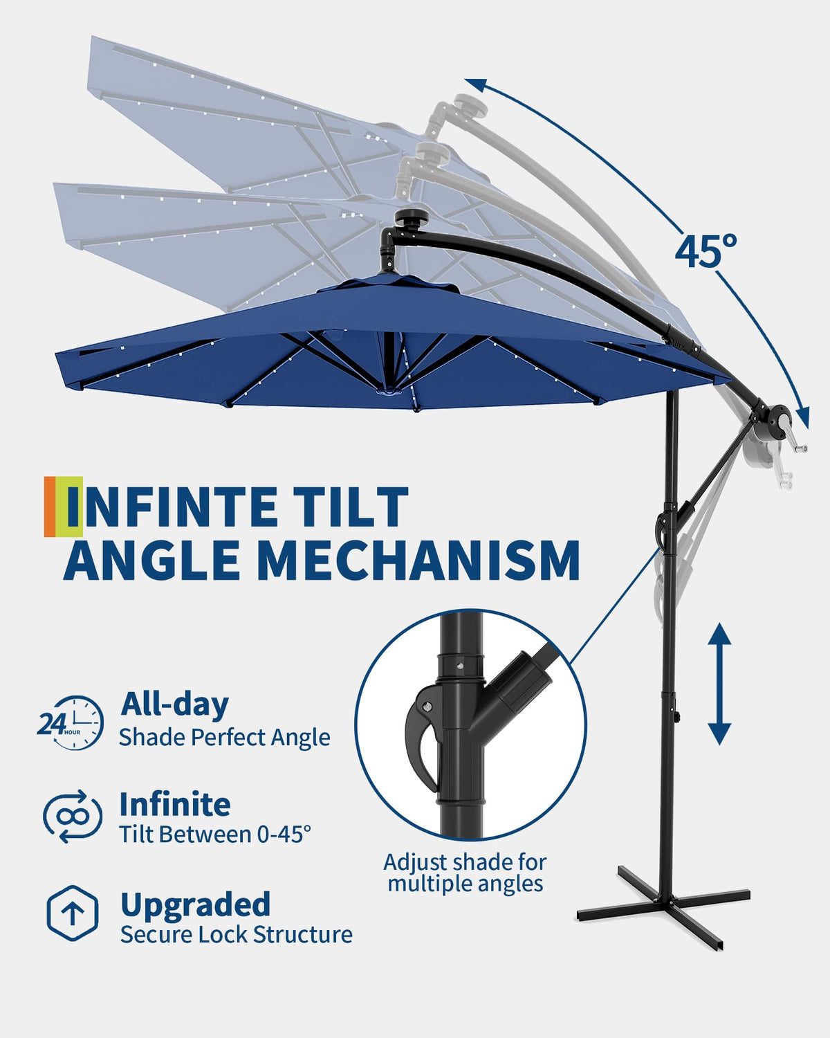 10FT Solar LED Cantilever Patio Umbrella K25859