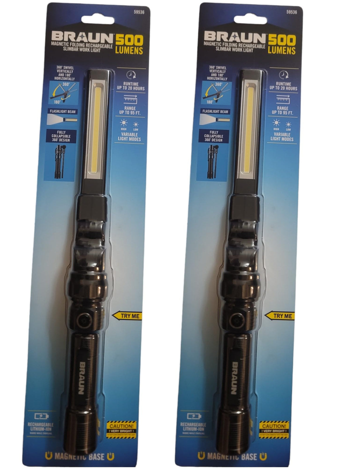 500 Lumen LED Rechargeable Magnetic Foldable Work Light 2 Pack U701513