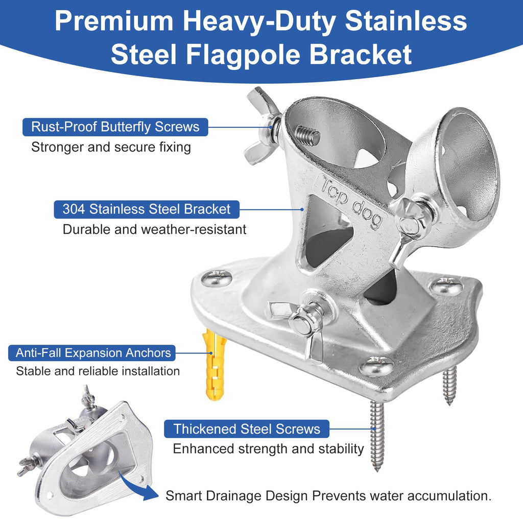 304 Stainless Steel Adjustable Wall Mount Flag Pole Holder Bracket B683