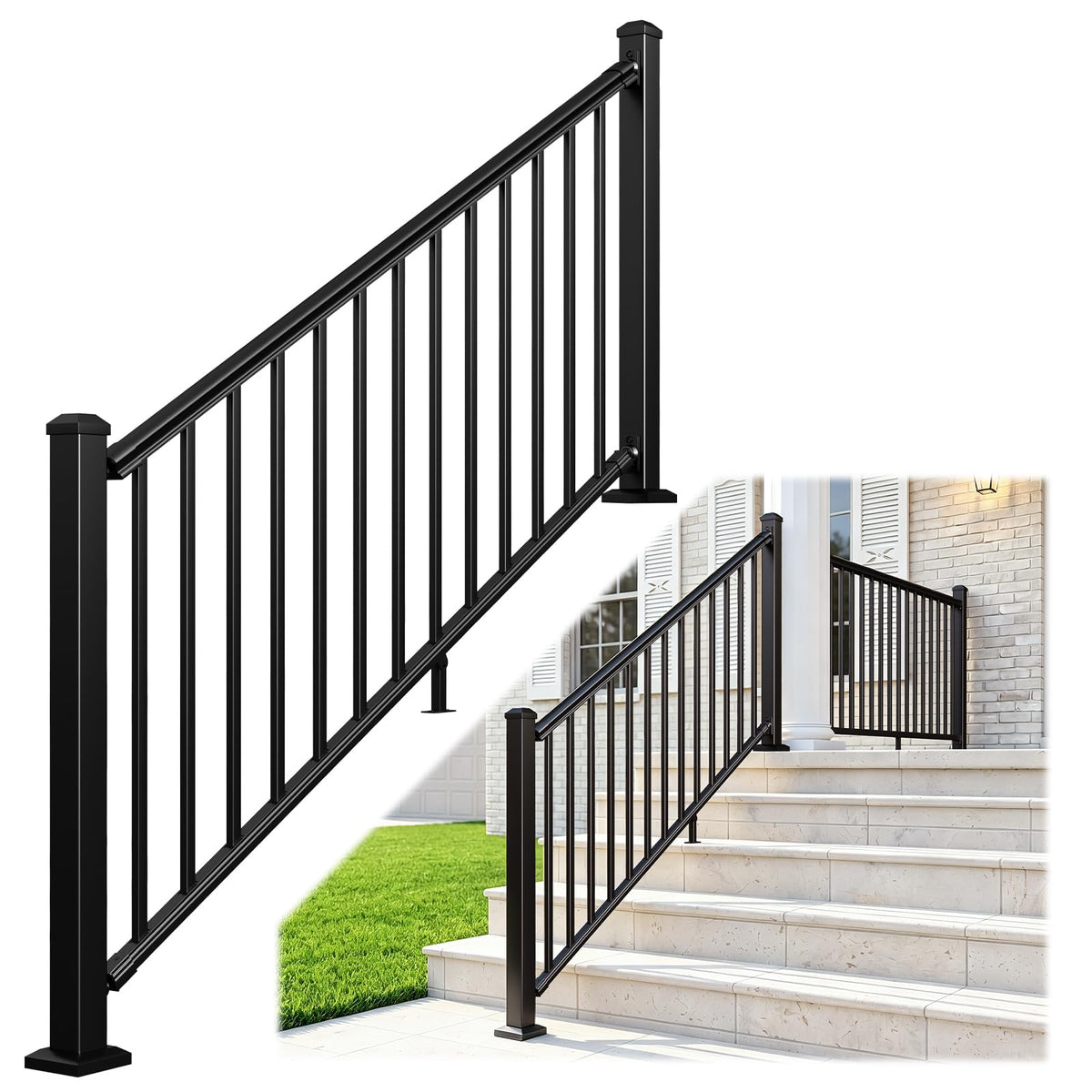 1 Pack 36 in x 6 ft Black Aluminum Stair Railing Kit L2266