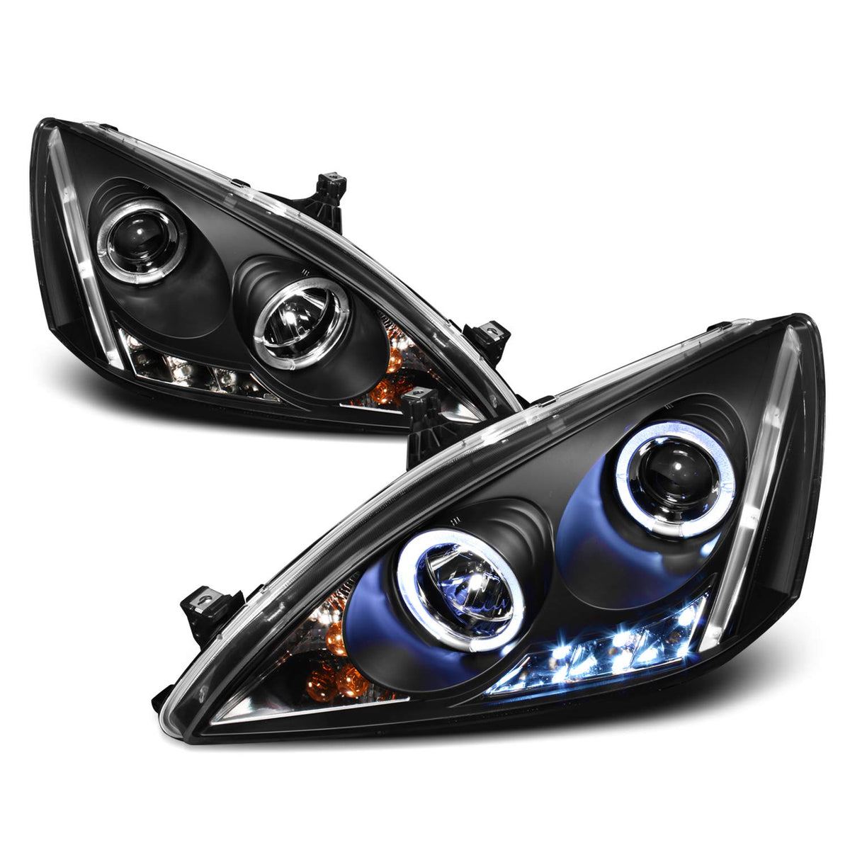 Black Bezel Dual Ring DRL LED Projector Headlights Pair H99204