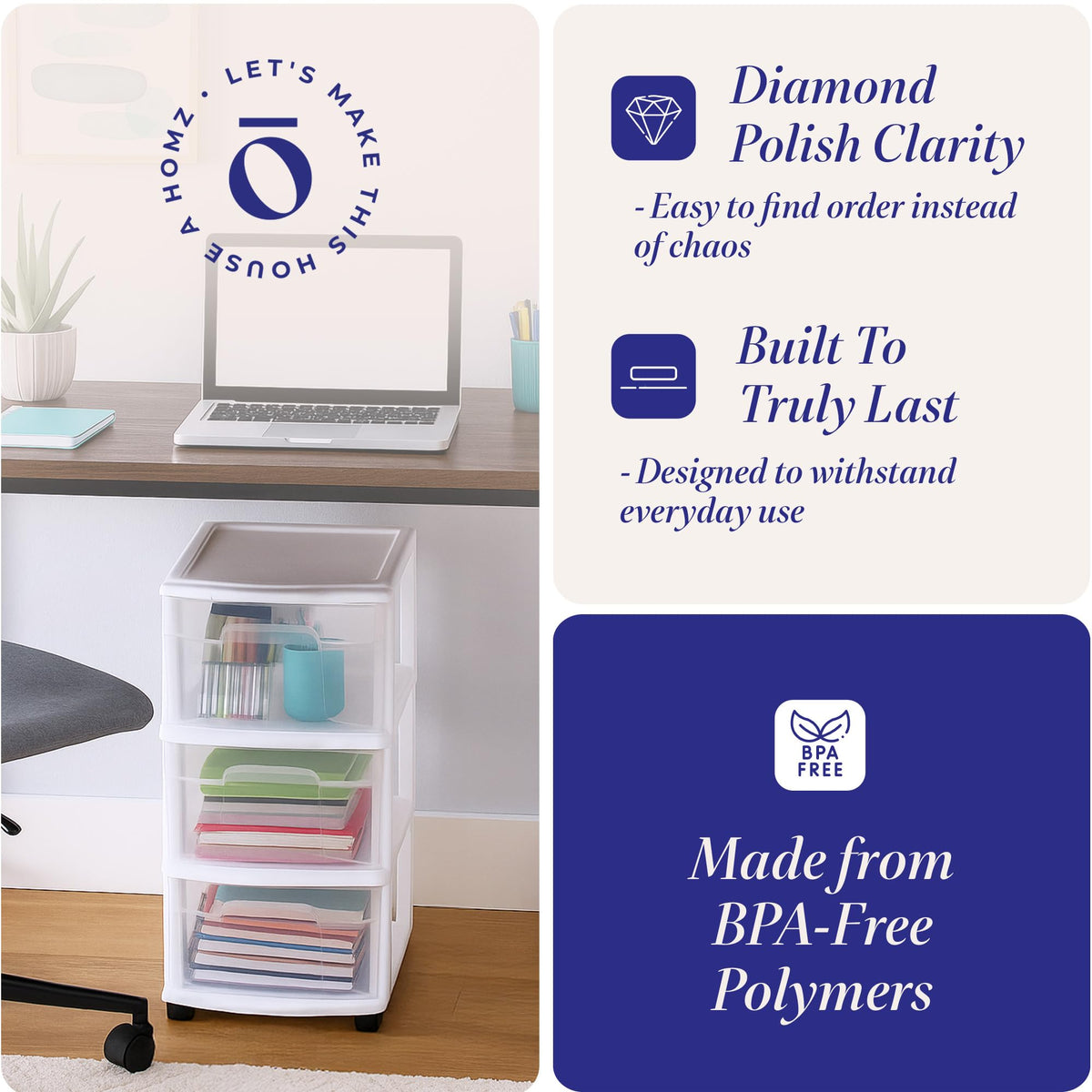 3-Tier Storage Cart with Removable Wheels D62396