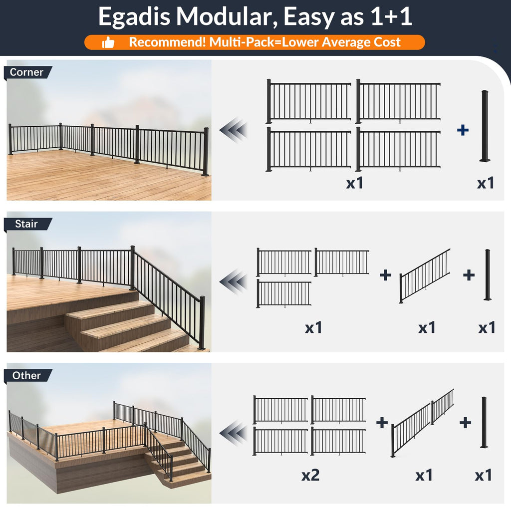 1 Pack 36 in x 6 ft Black Aluminum Stair Railing Kit L2266