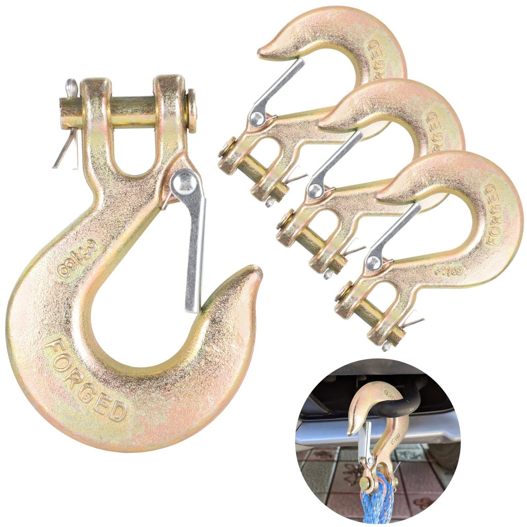 4 Pack 3/8-Inch Grade 70 Steel Clevis Slip Hooks with Safety Latch F1524