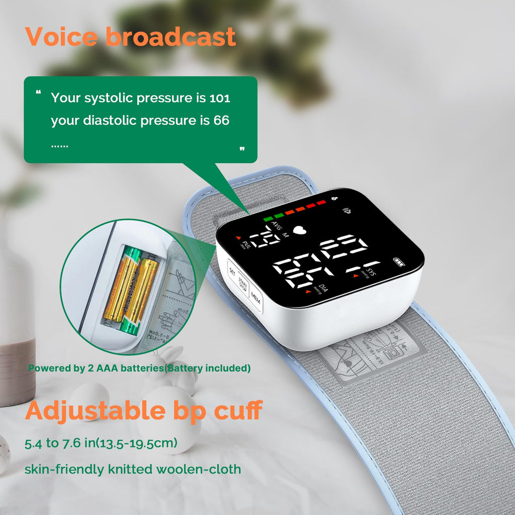Wrist Blood Pressure Monitor Automatic Talking Digital LED Display L222686