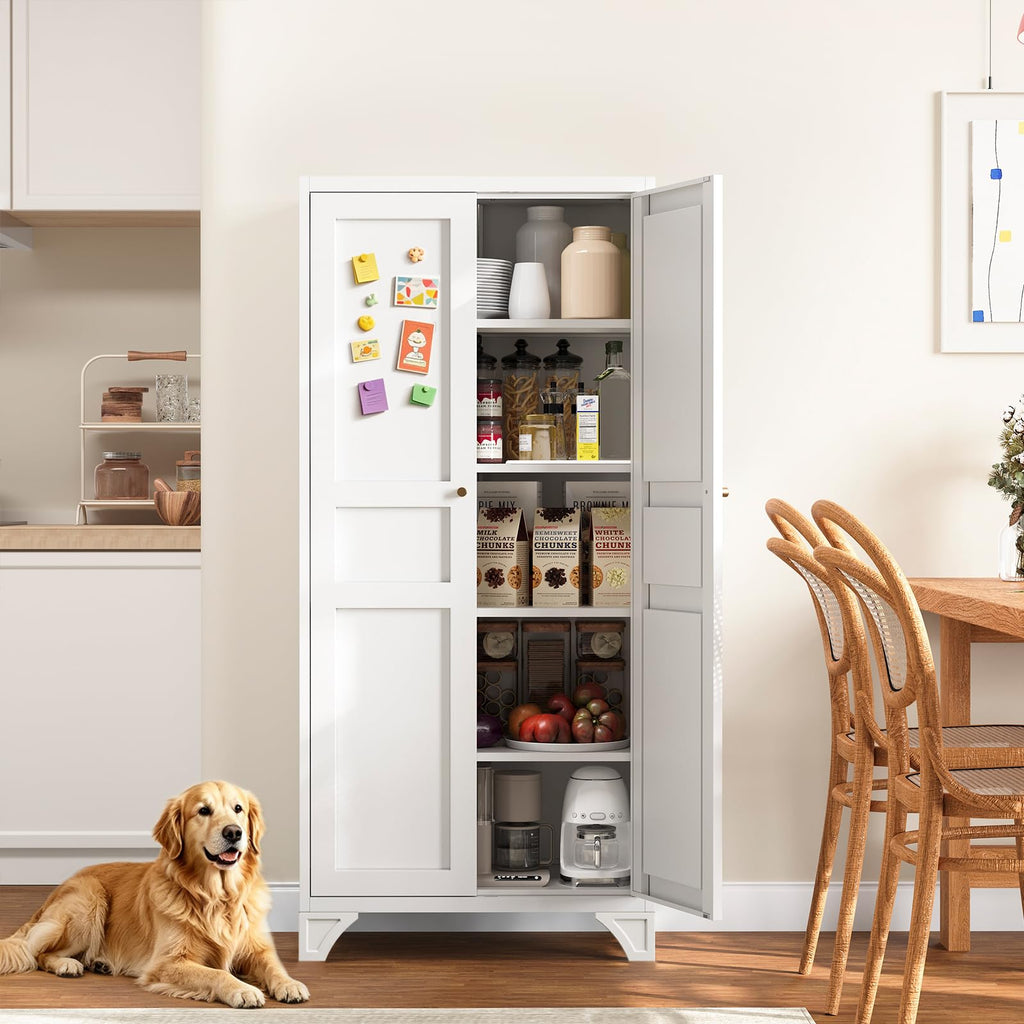 White Kitchen Pantry Storage Cabinet 61" L772