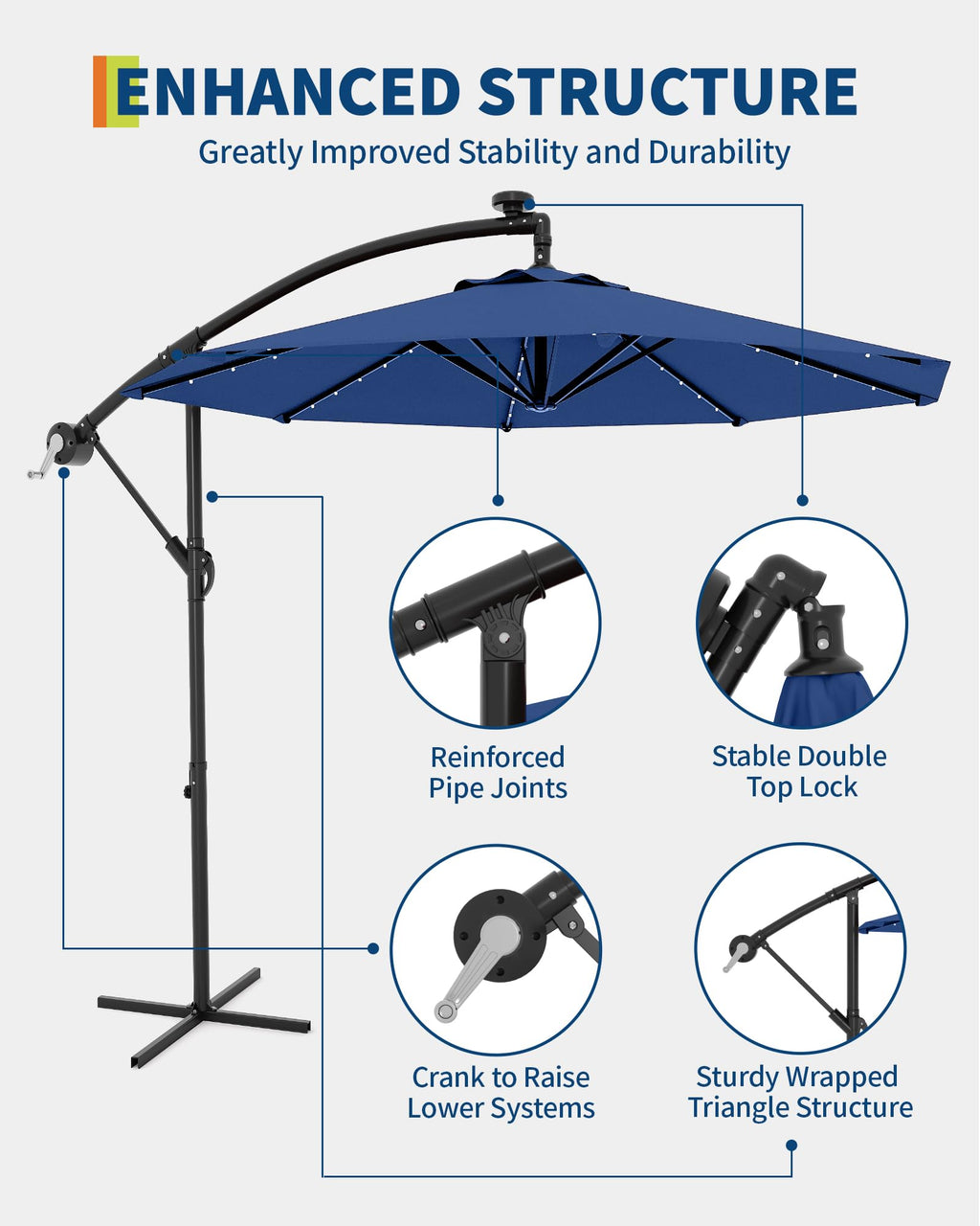 10FT Solar LED Cantilever Patio Umbrella K25859