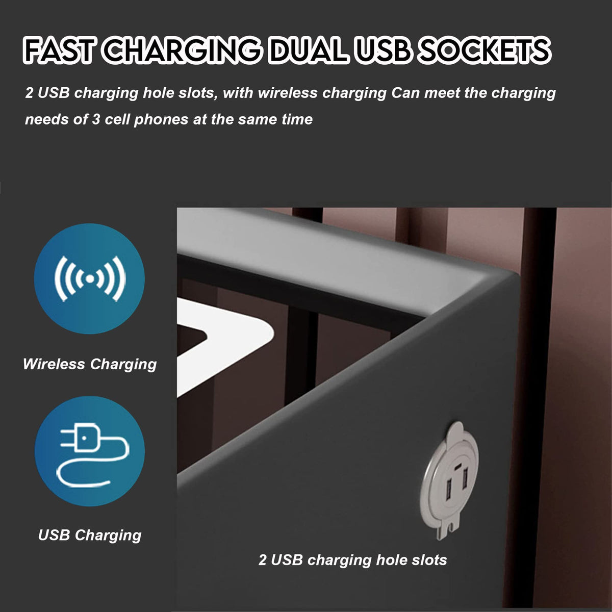 Gray 3 Drawer Nightstand with Charging Station W73546
