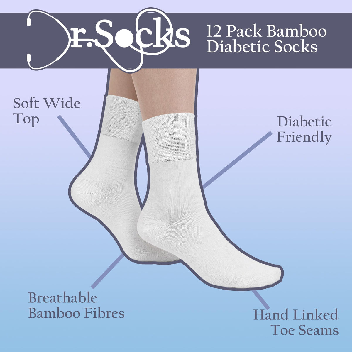 12 Pairs Womens Seamless Diabetic Socks L7527