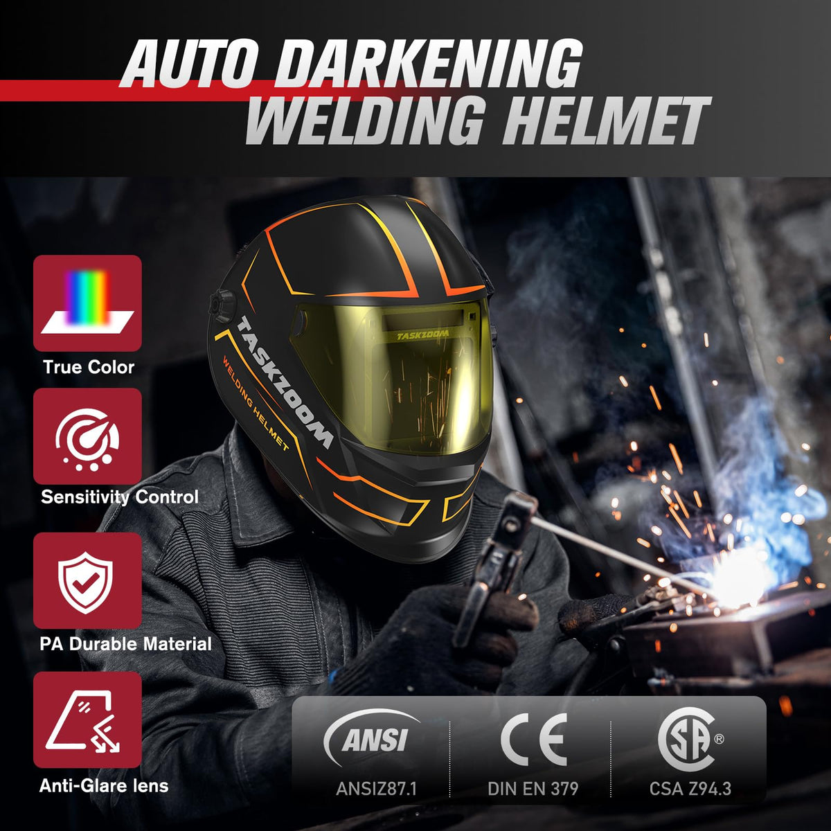 Auto Darkening Welding Helmet True Color Large View 4 Arc Sensors K97009