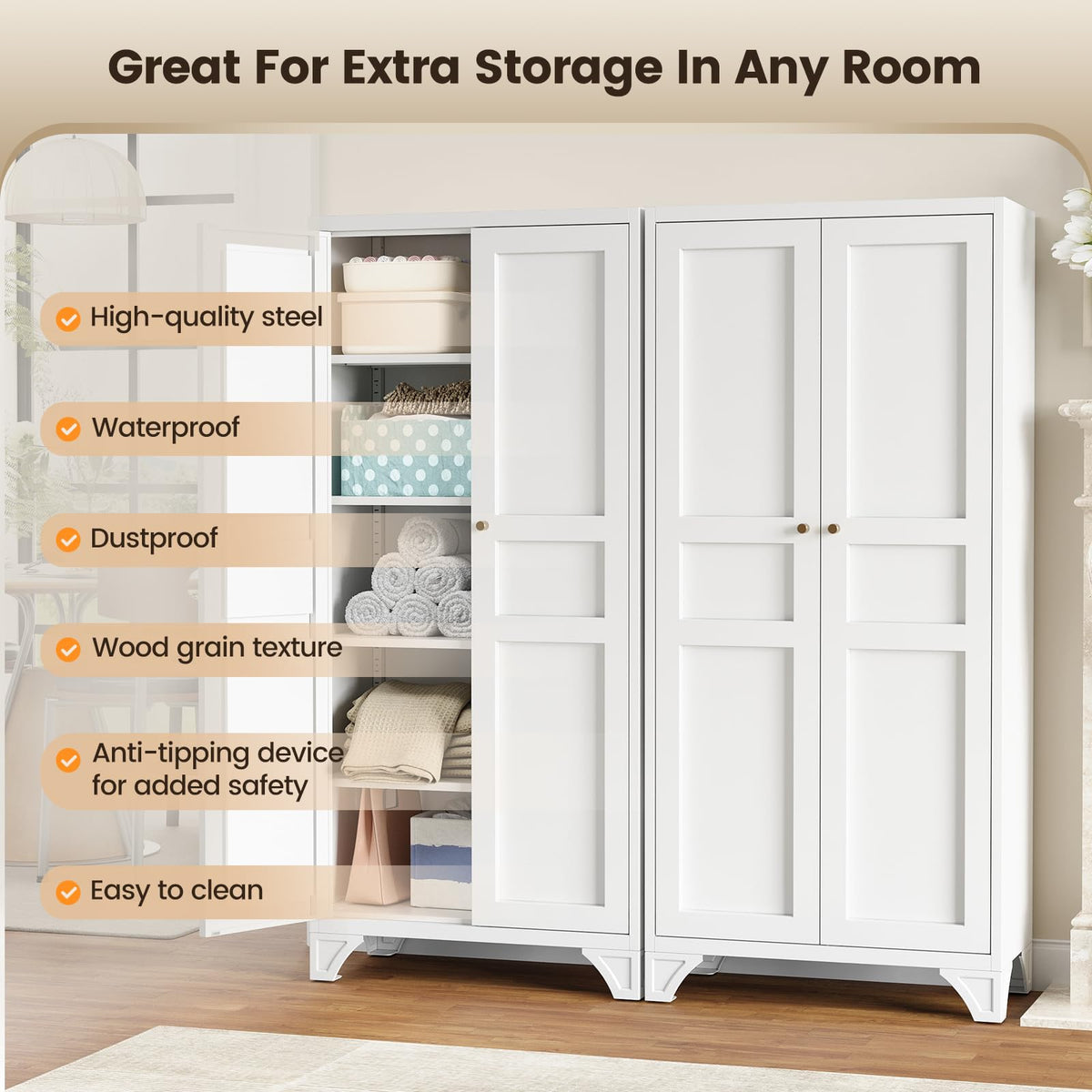 White Kitchen Pantry Storage Cabinet 61" L772