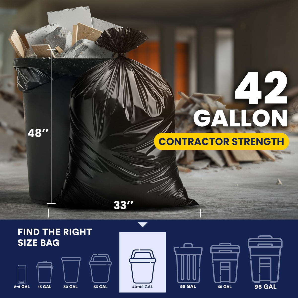 42 Gallon 3.0 Mil Black Heavy Duty Trash Bags 50 Count M80286
