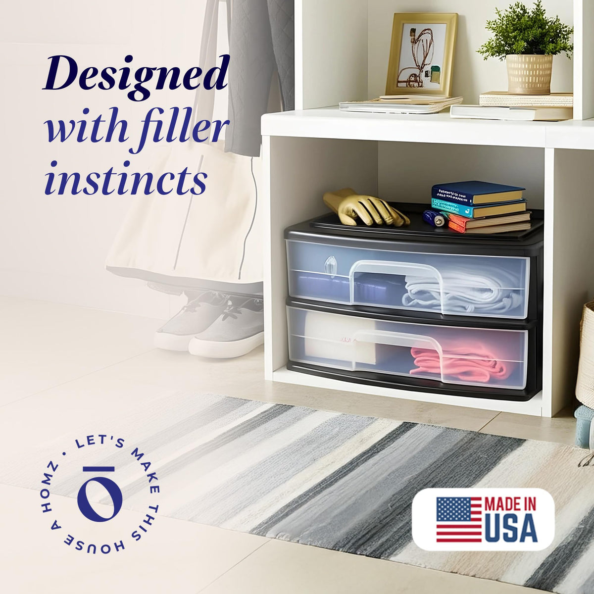 2-Tier Black Storage Drawer Tower, 2 Pack E54405