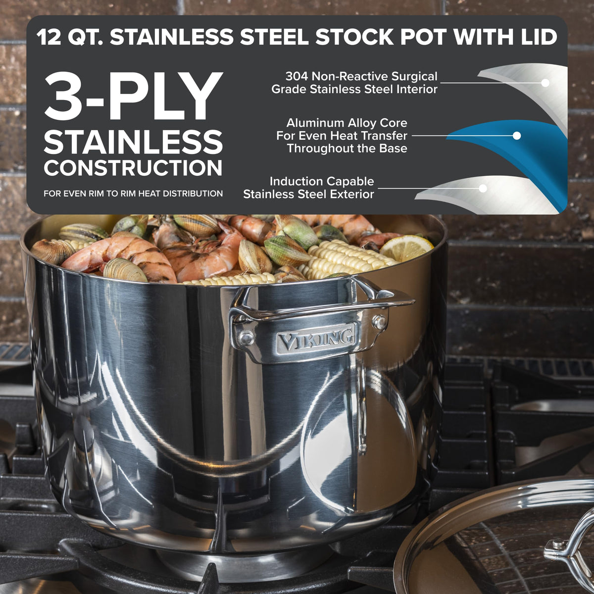 3-Ply Stainless Steel 12 Quart Stock Pot with Lid K9322