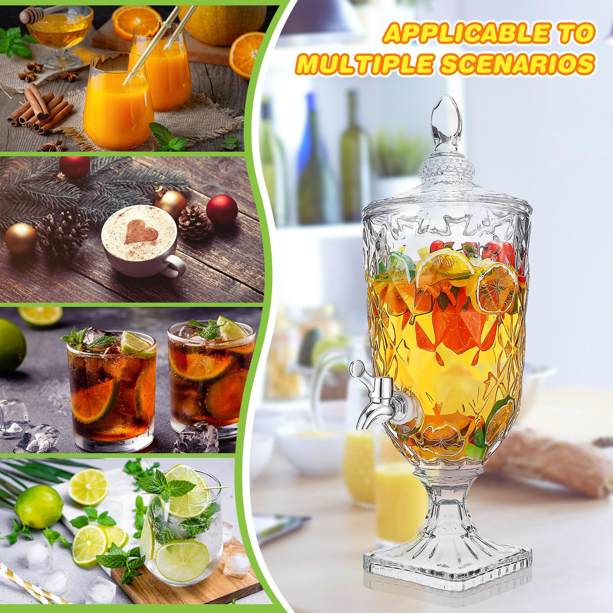 2 Pcs 0.8 Gallon Glass Beverage Dispenser with Stand and Spigot L300645