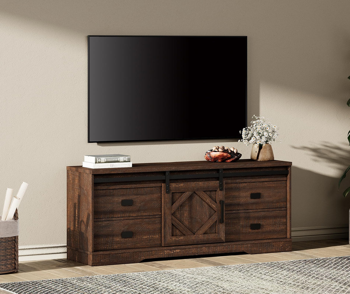 60 inch Farmhouse TV Stand with Drawers & Storage Cabinet E73812