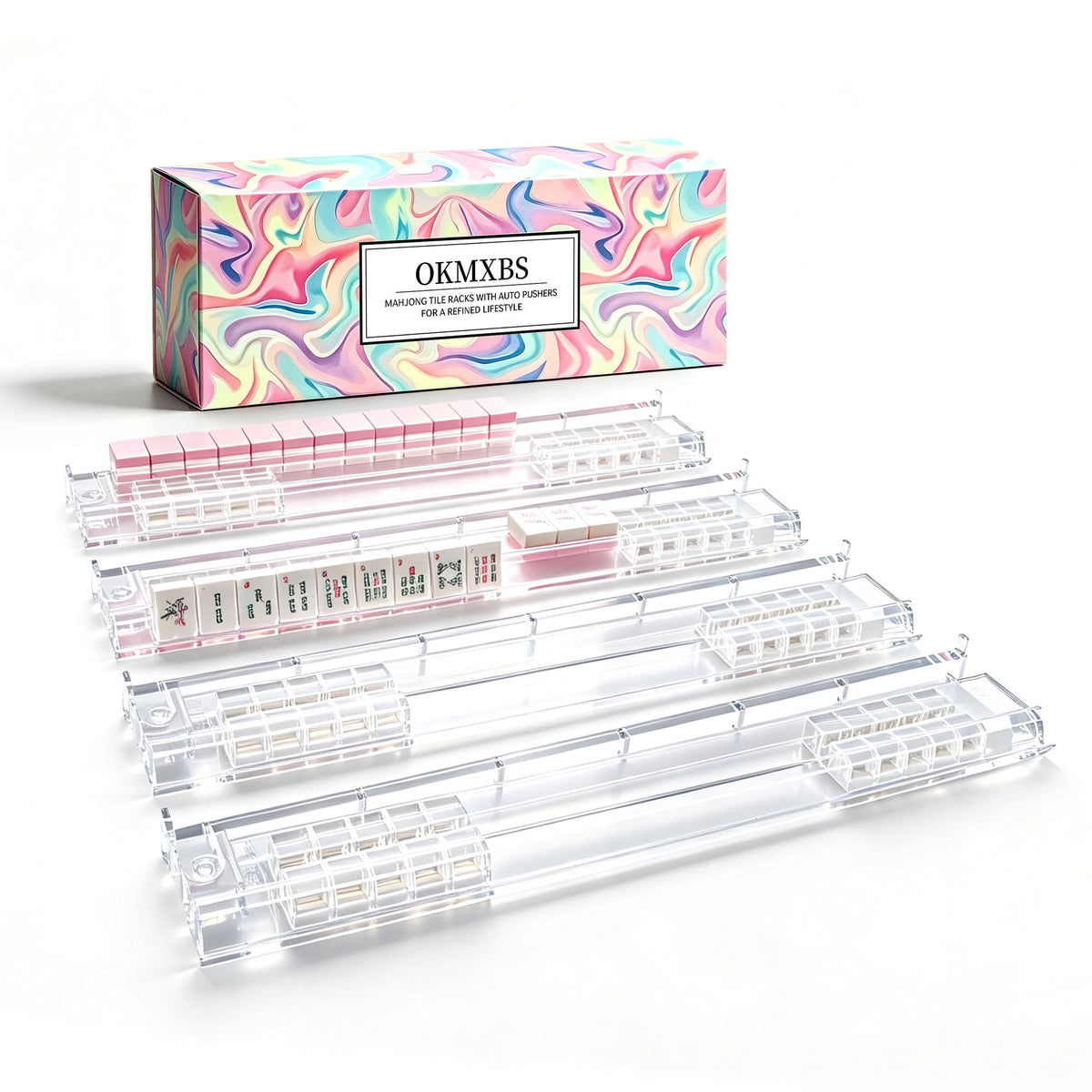 Set of 4 Clear Acrylic Mahjong Racks with Pushers H66919