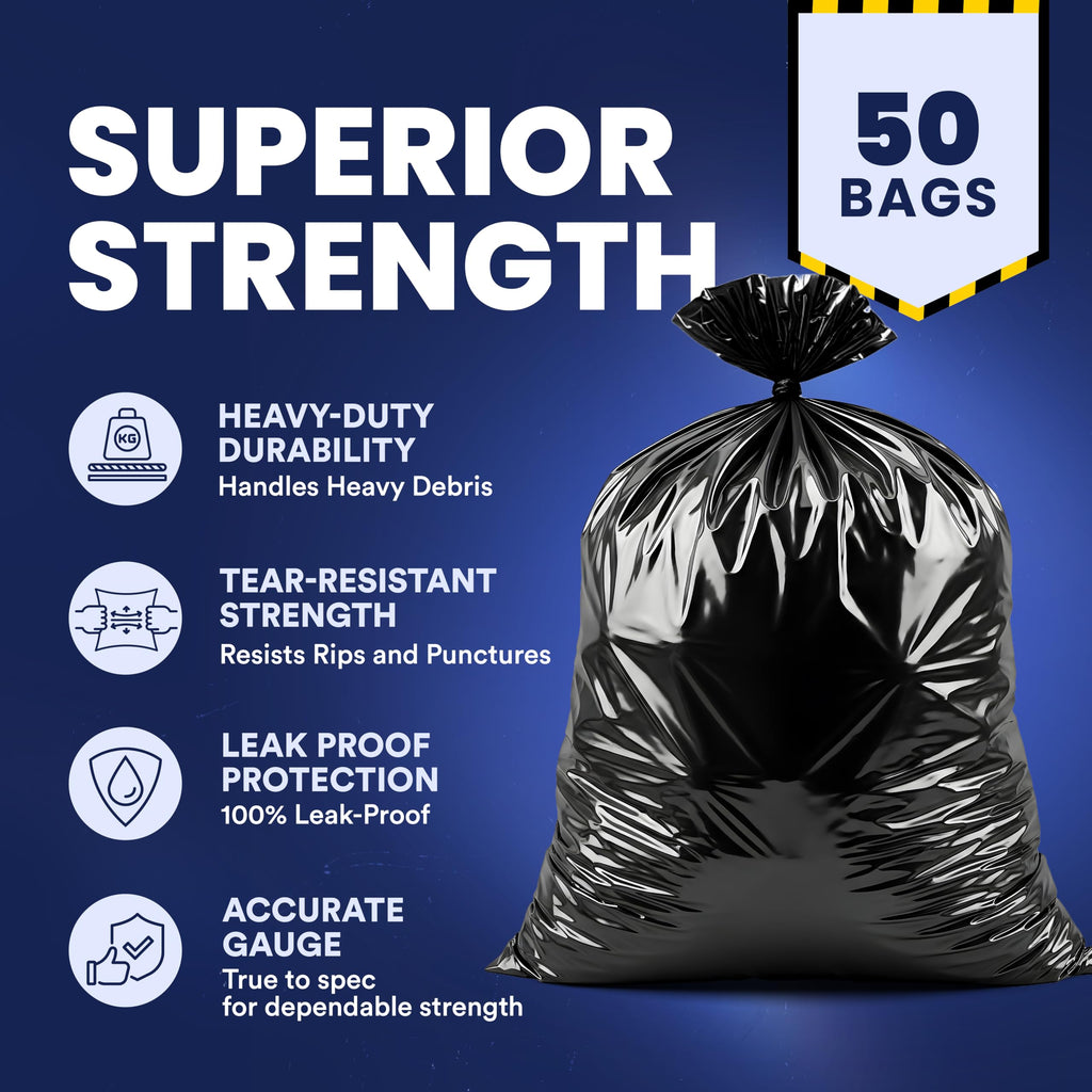 42 Gallon 3.0 Mil Black Heavy Duty Trash Bags 50 Count M80286