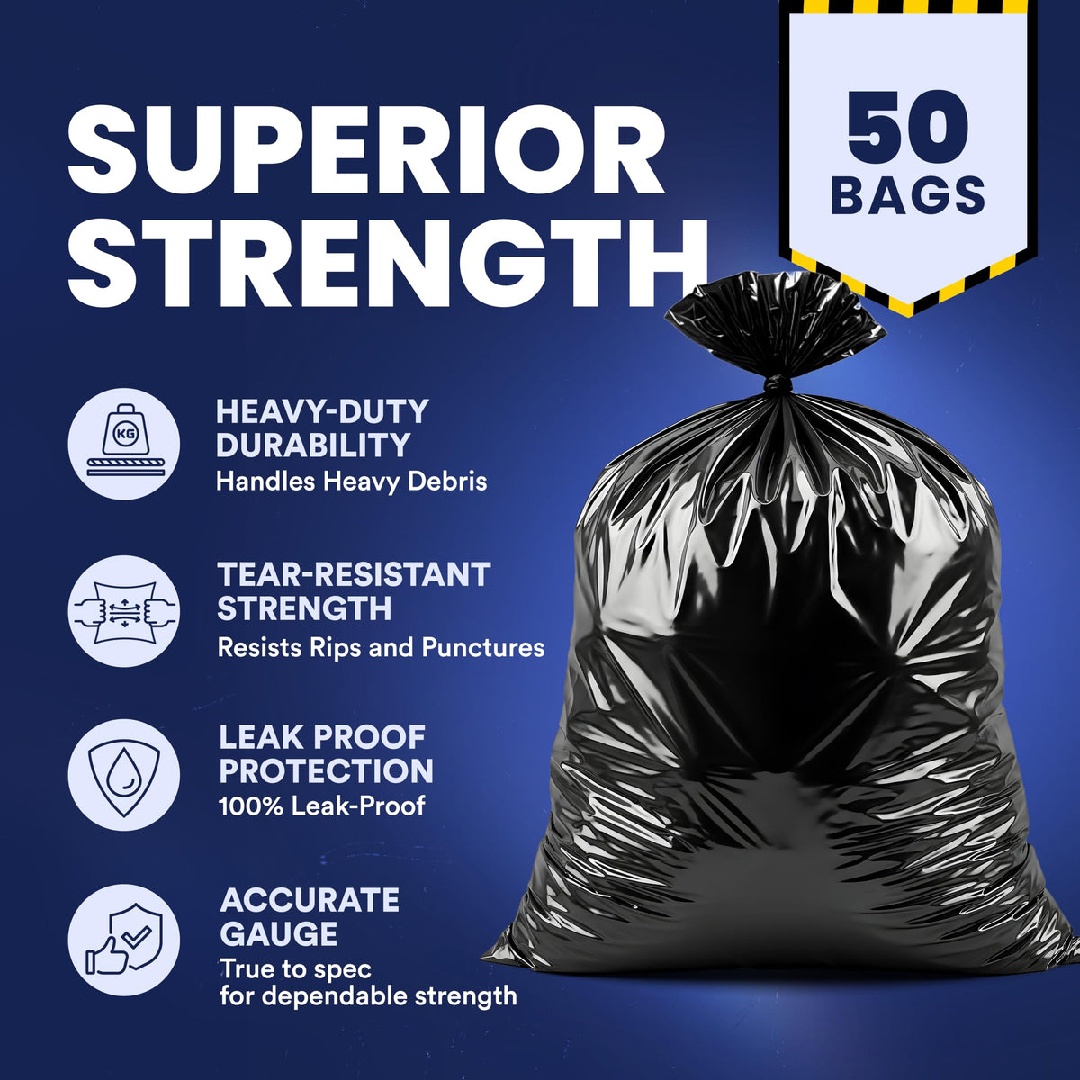 42 Gallon 3.0 Mil Black Heavy Duty Trash Bags 50 Count M80286