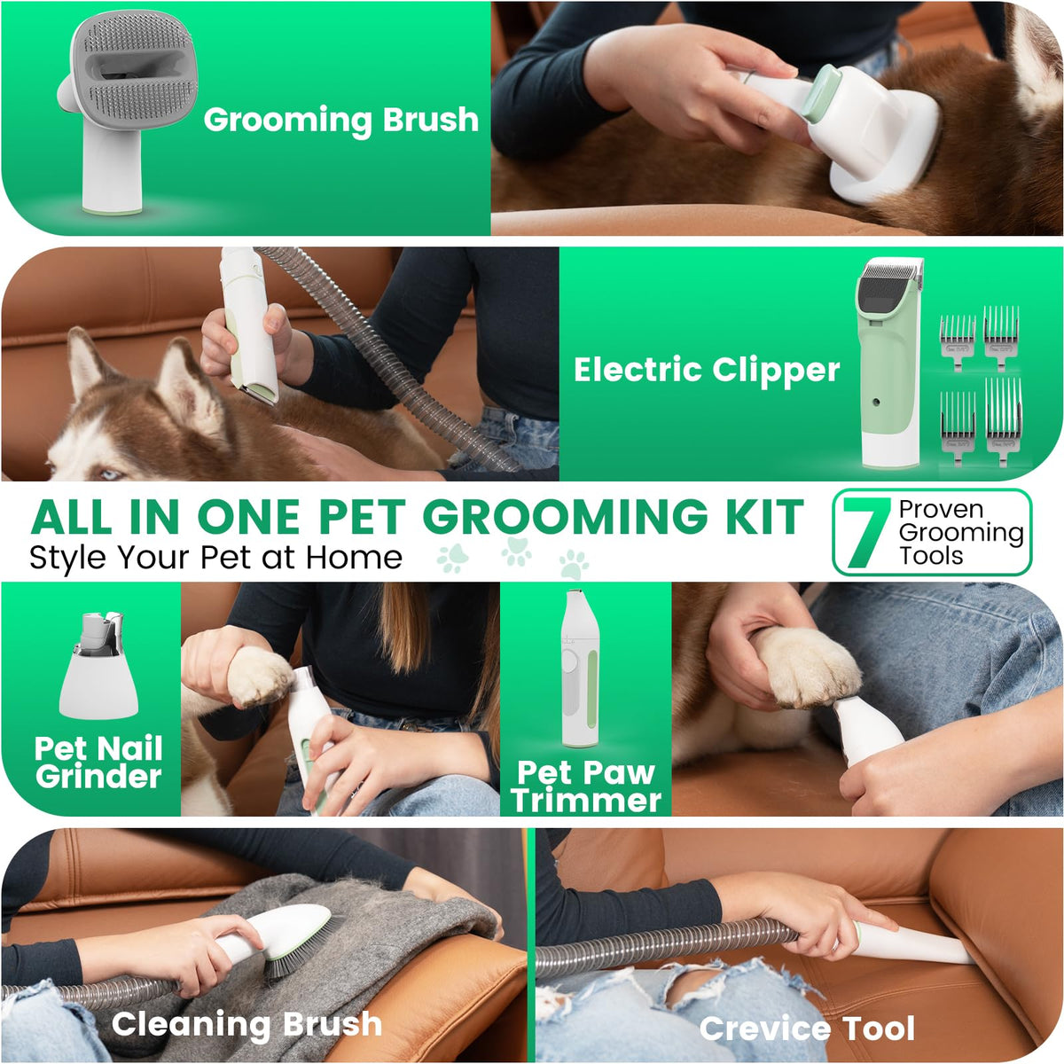 Dog Grooming Vacuum, 7 Grooming Tools 2.5L Dust Cup 11000Pa H742