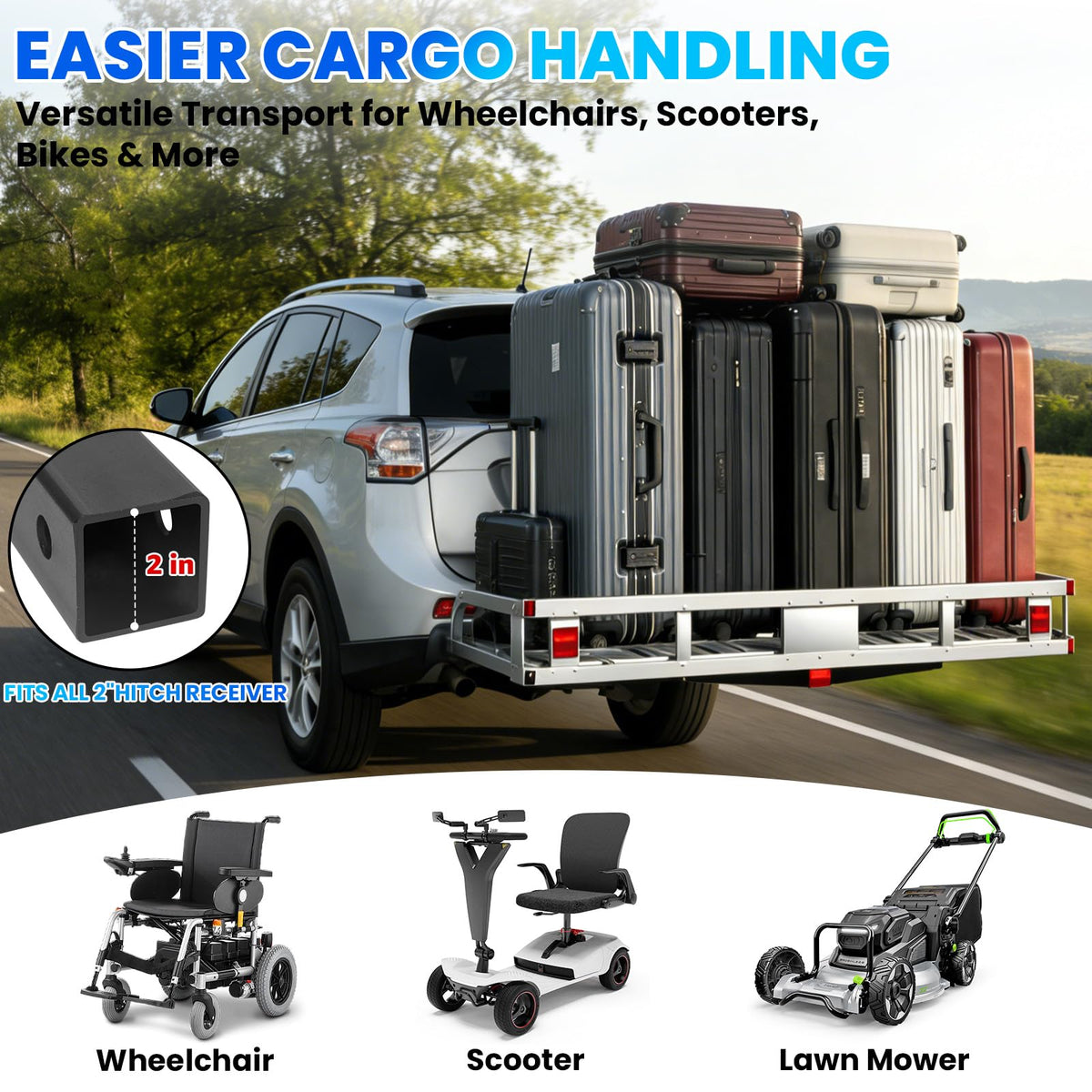 500LBS Heavy-Duty Aluminum Hitch Cargo Carrier with Ramp Q1181