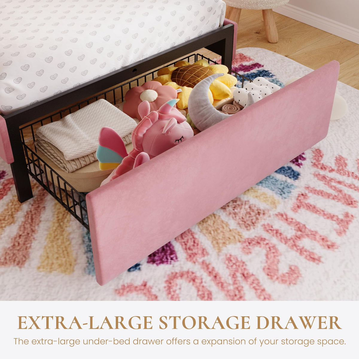 Twin Size Bed Frame with LED Lights and Storage Drawer K6914