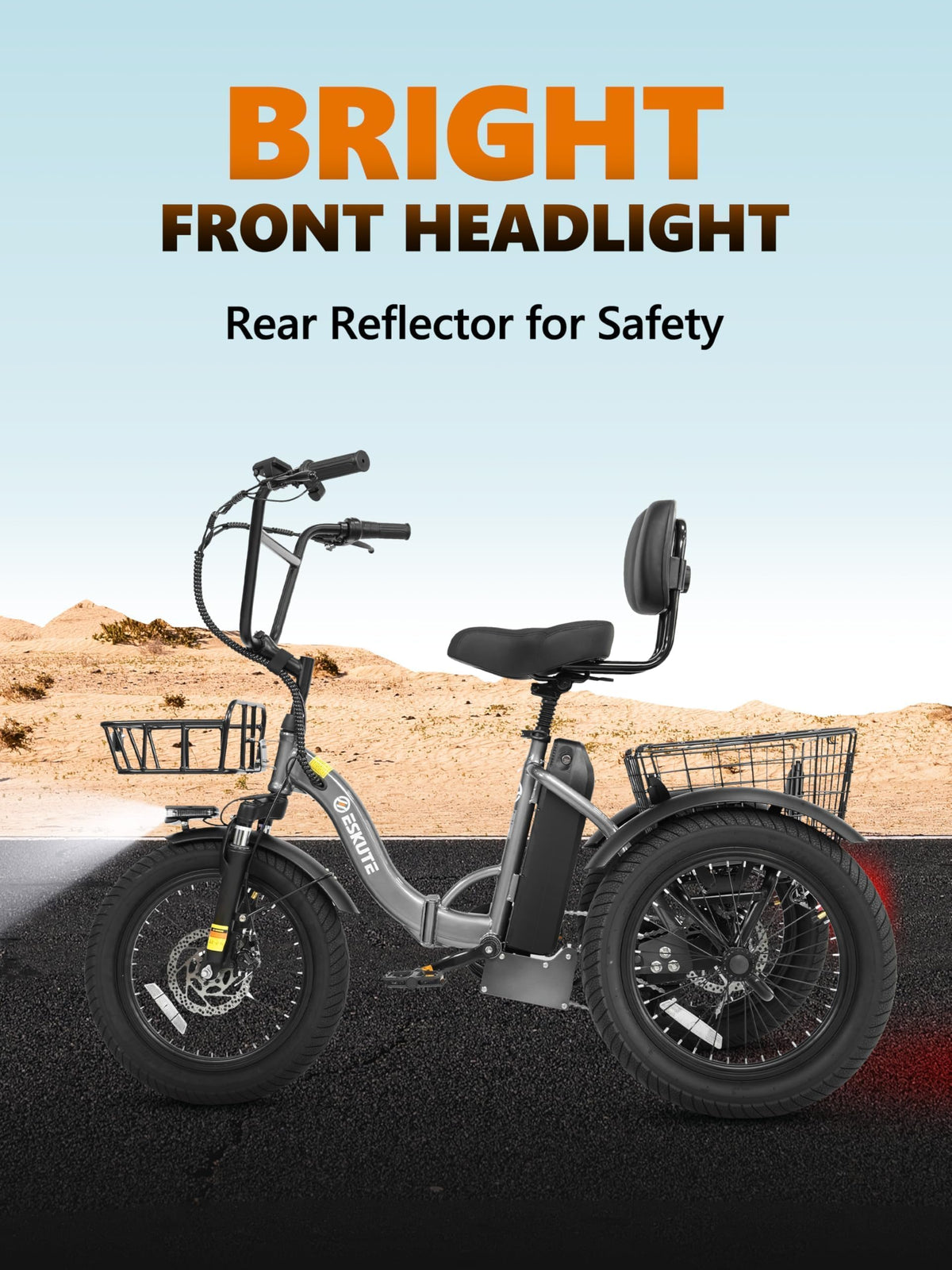 Foldable 3-Wheel Electric Trike Bike with 1200W Peak Motor O8472