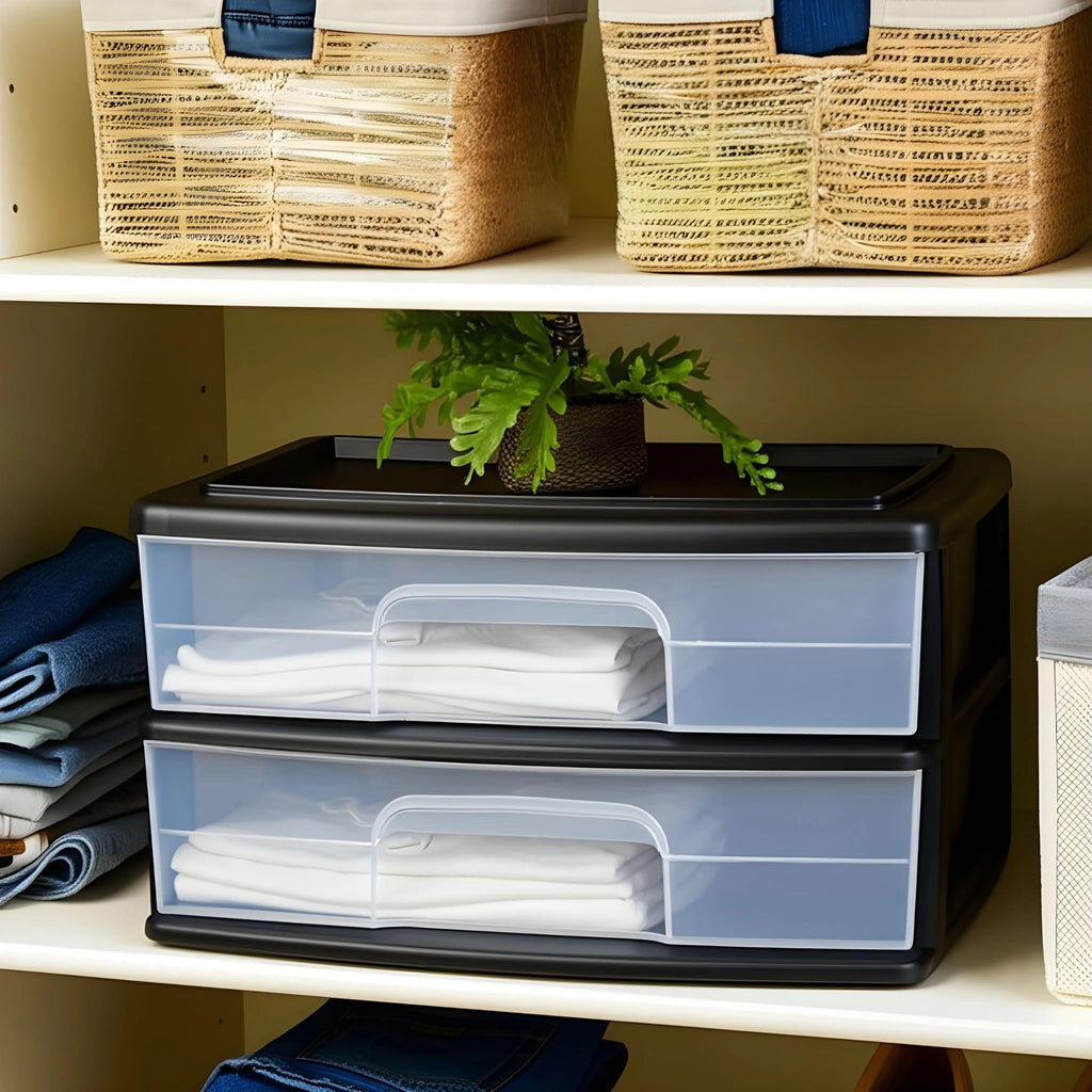 2-Tier Black Storage Drawer Tower, 2 Pack E54405