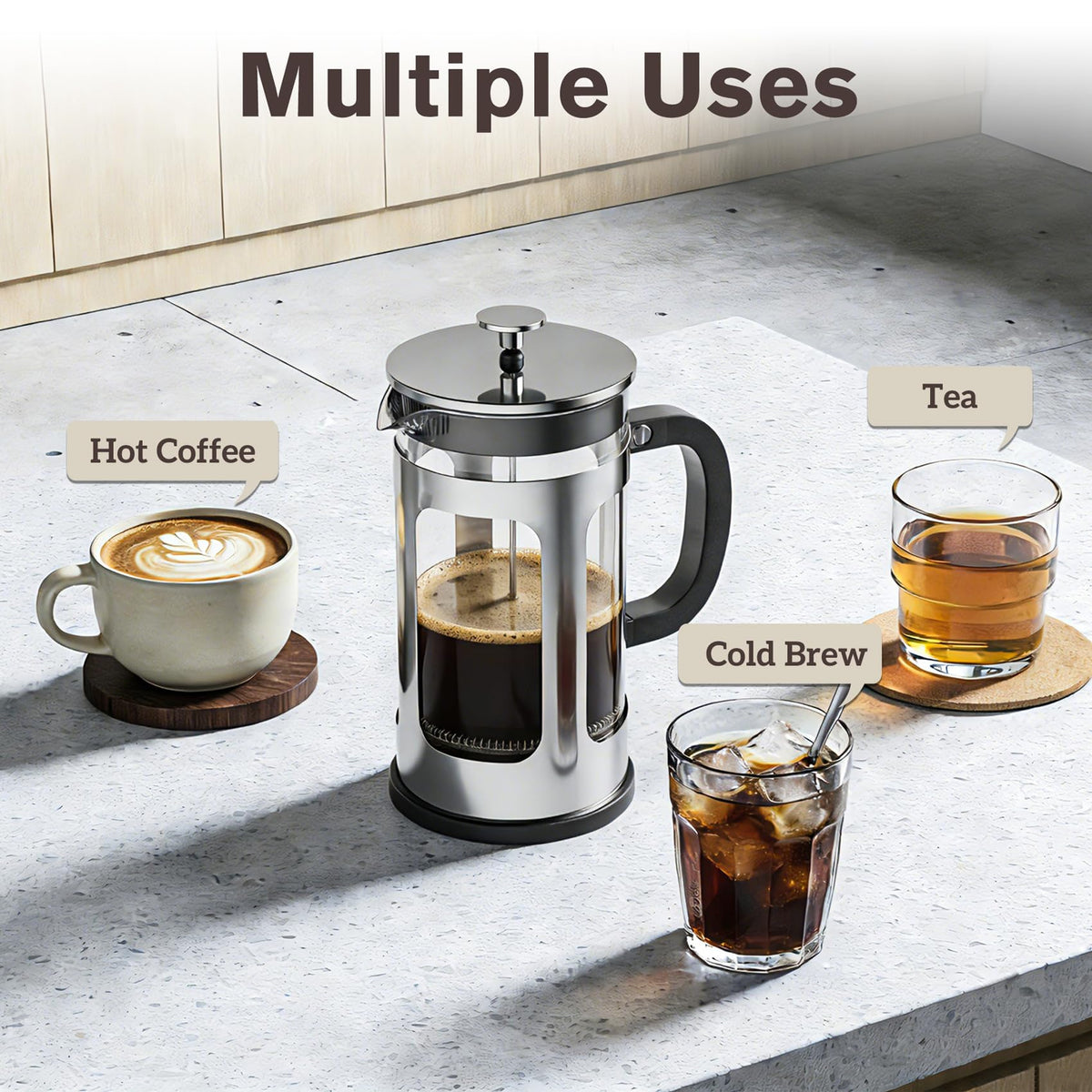 34oz Heat Resistant Glass Stainless Steel French Press Coffee Maker H599