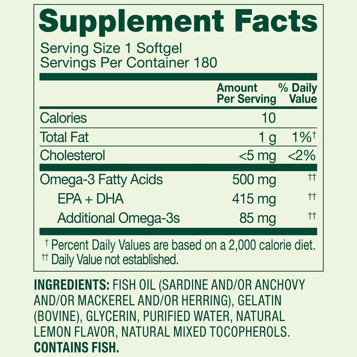 Omega-3 500 mg Fish Oil Softgels 180 Count Lemon Flavor Y933785