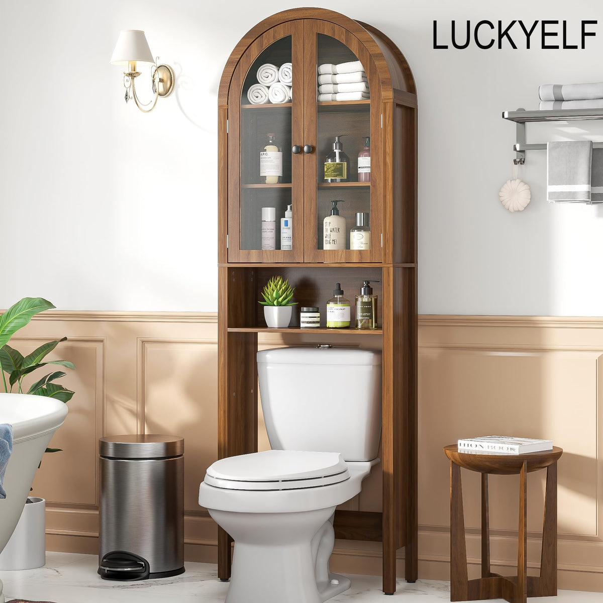 Arched Over The Toilet Storage Cabinet with Acrylic Doors U72957