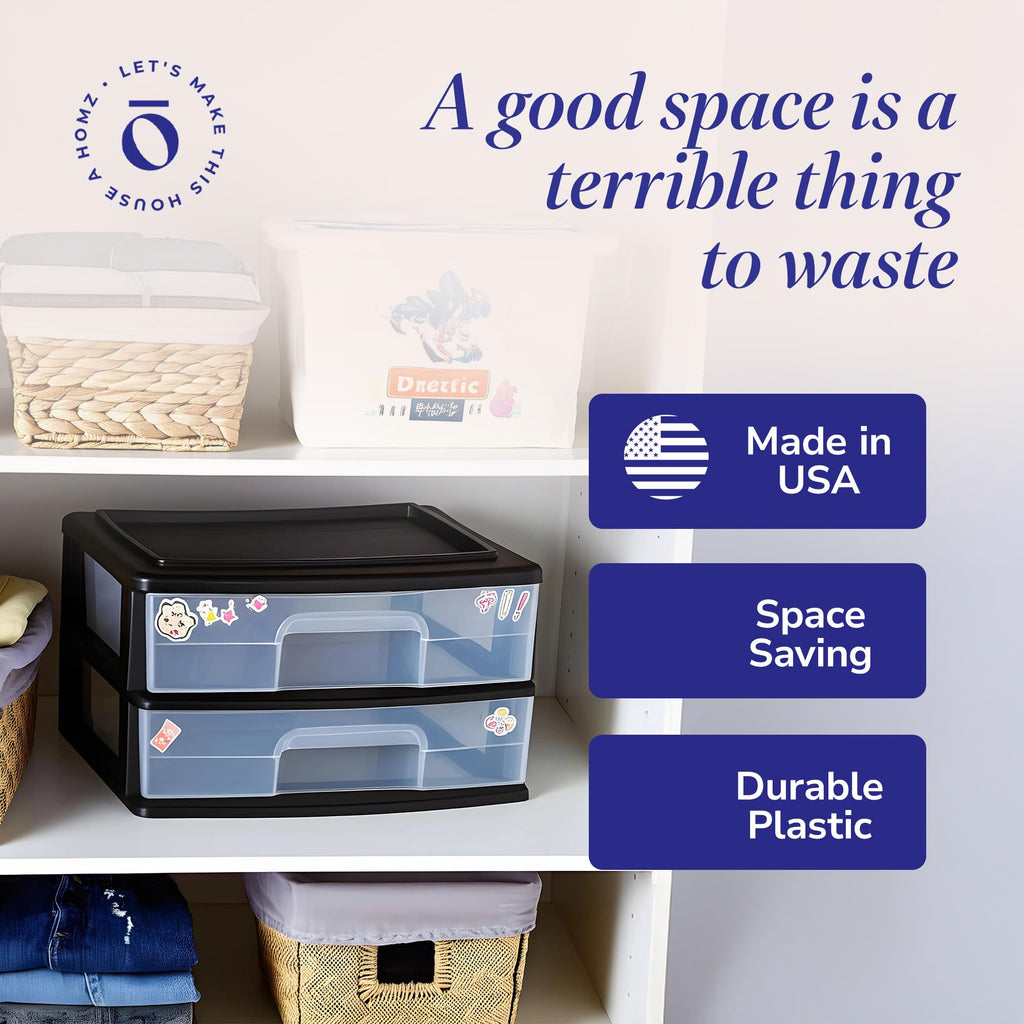 2-Tier Black Storage Drawer Tower, 2 Pack E54405