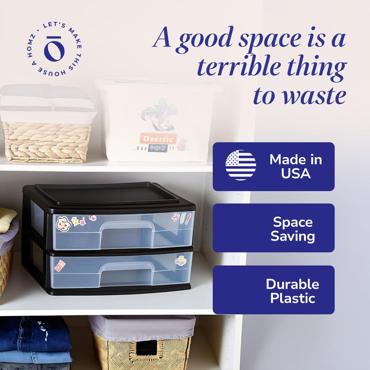 2-Tier Black Storage Drawer Tower, 2 Pack E54405