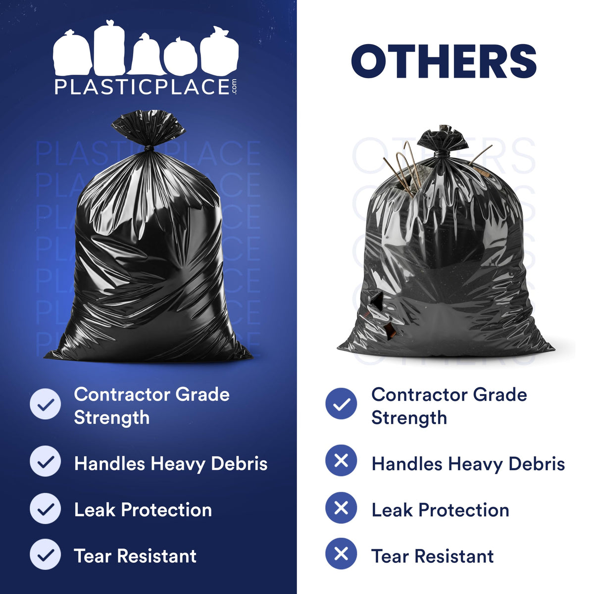 42 Gallon 3.0 Mil Black Heavy Duty Trash Bags 50 Count M80286