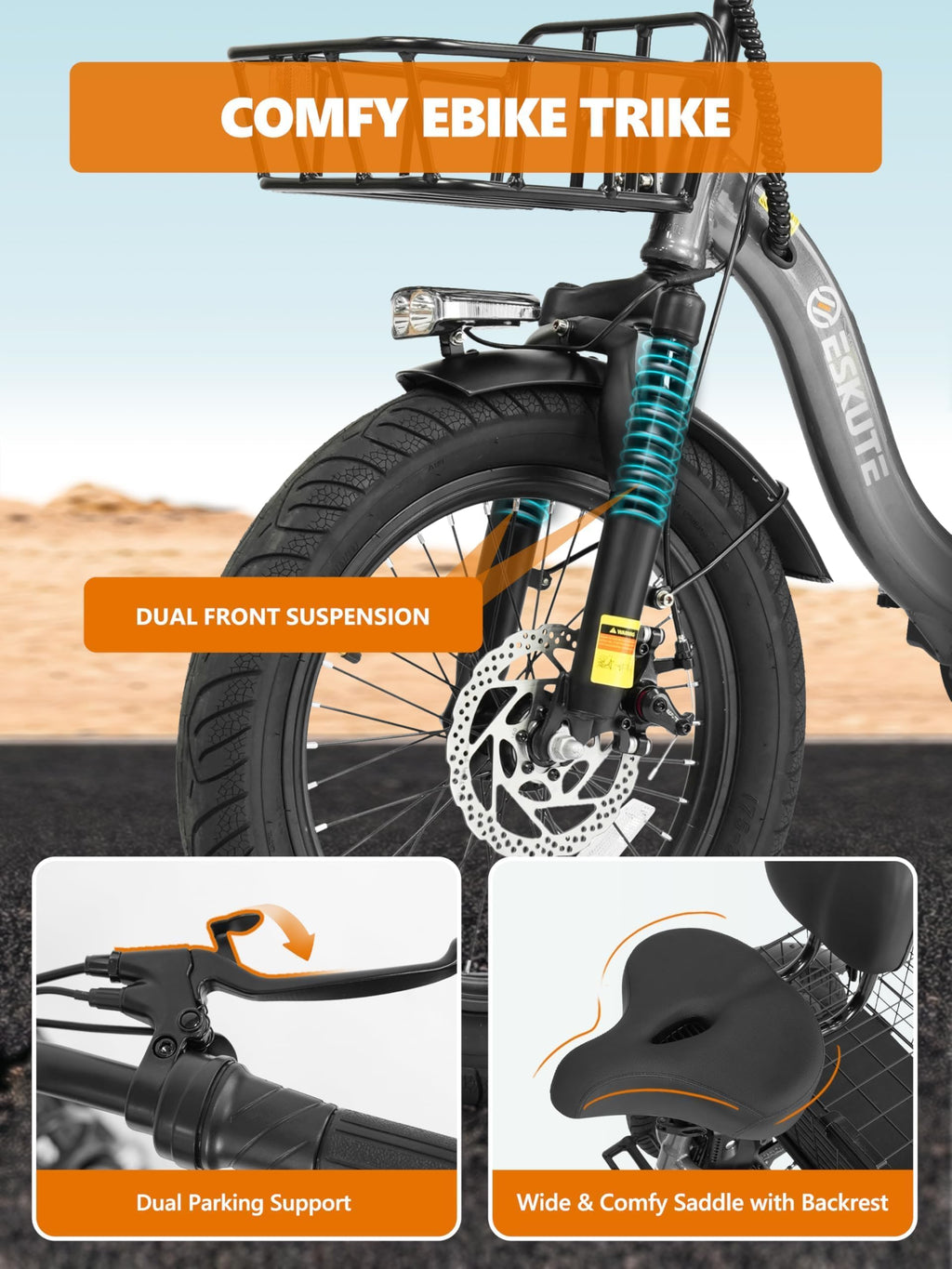 Foldable 3-Wheel Electric Trike Bike with 1200W Peak Motor O8472