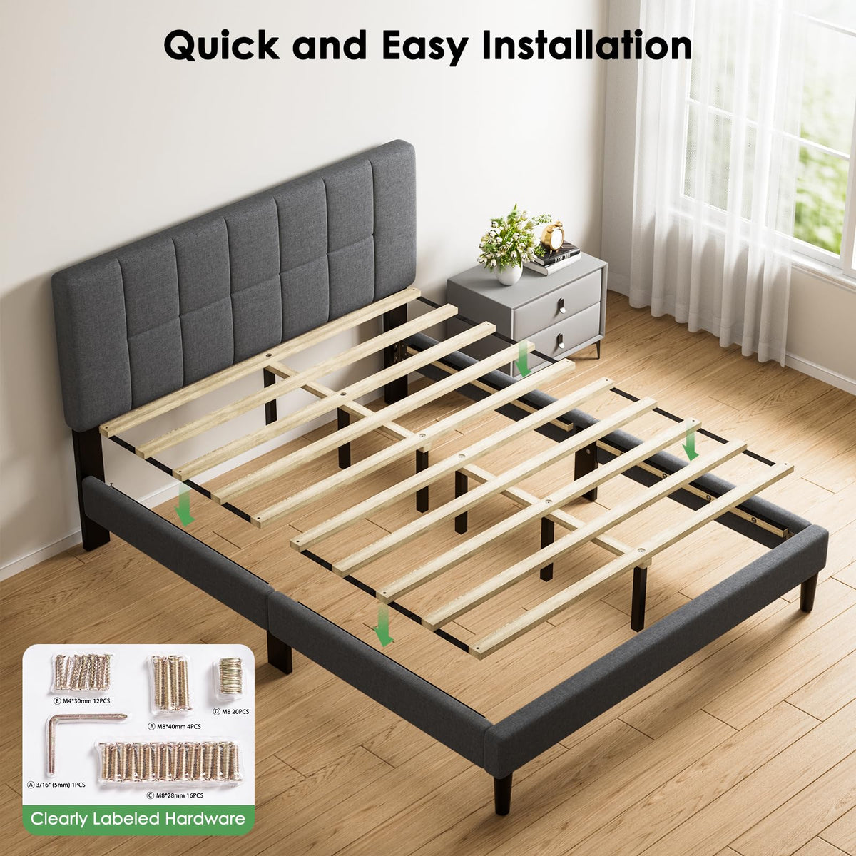 Queen Size Dark Gray Upholstered Bed Frame Z8539