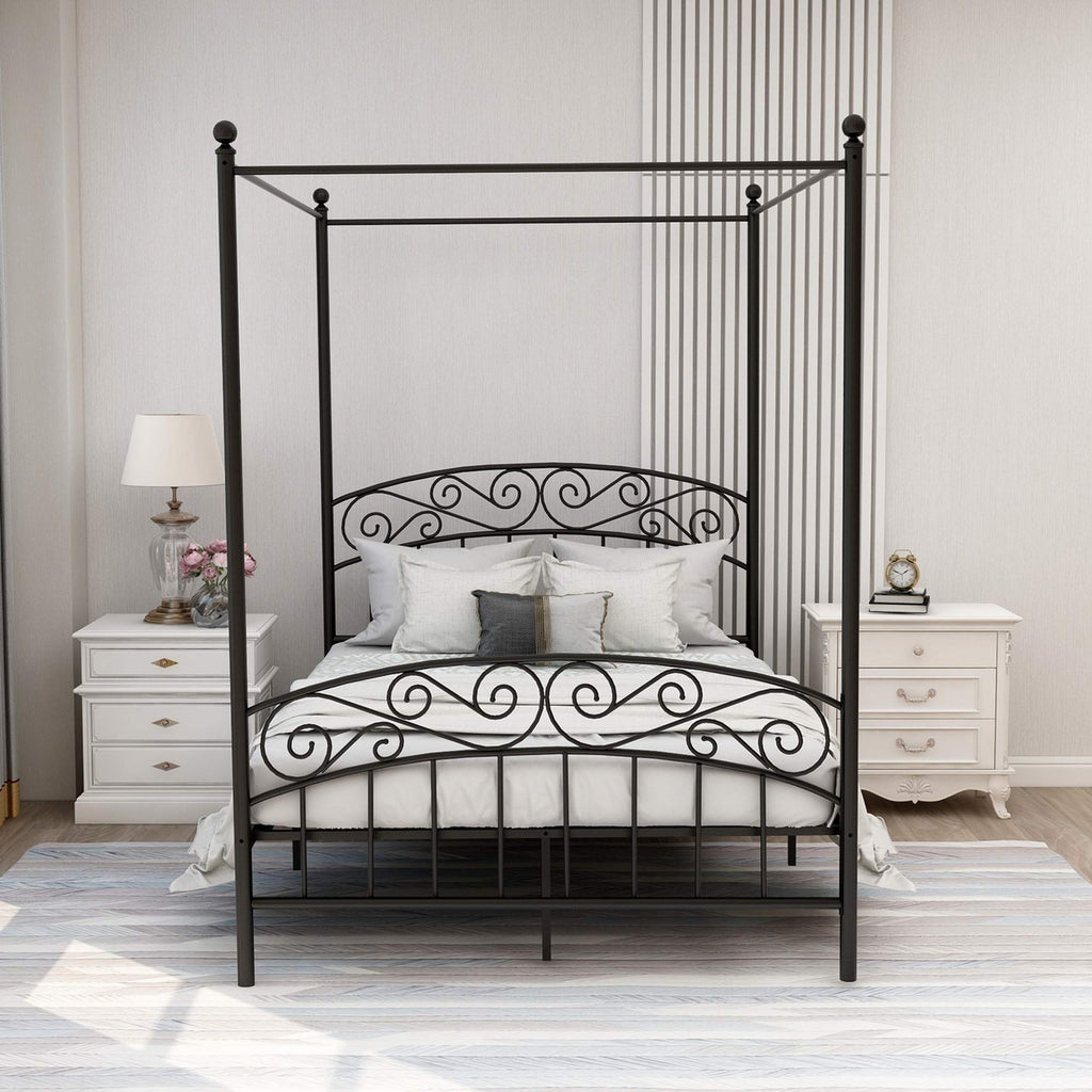 Black Four-Poster Metal Canopy Bed Frame Z790100